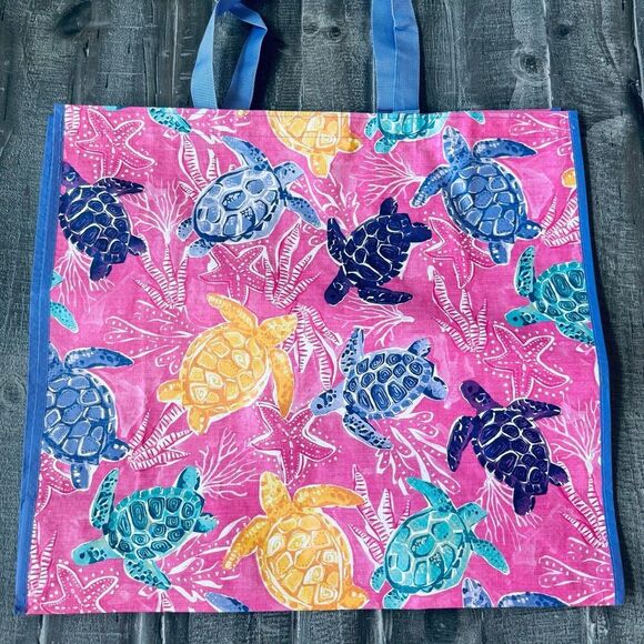 Sea Turtle Graphic Pink Large Reusable Eco Friendly Shopping Tote Bag - Picture 1 of 2